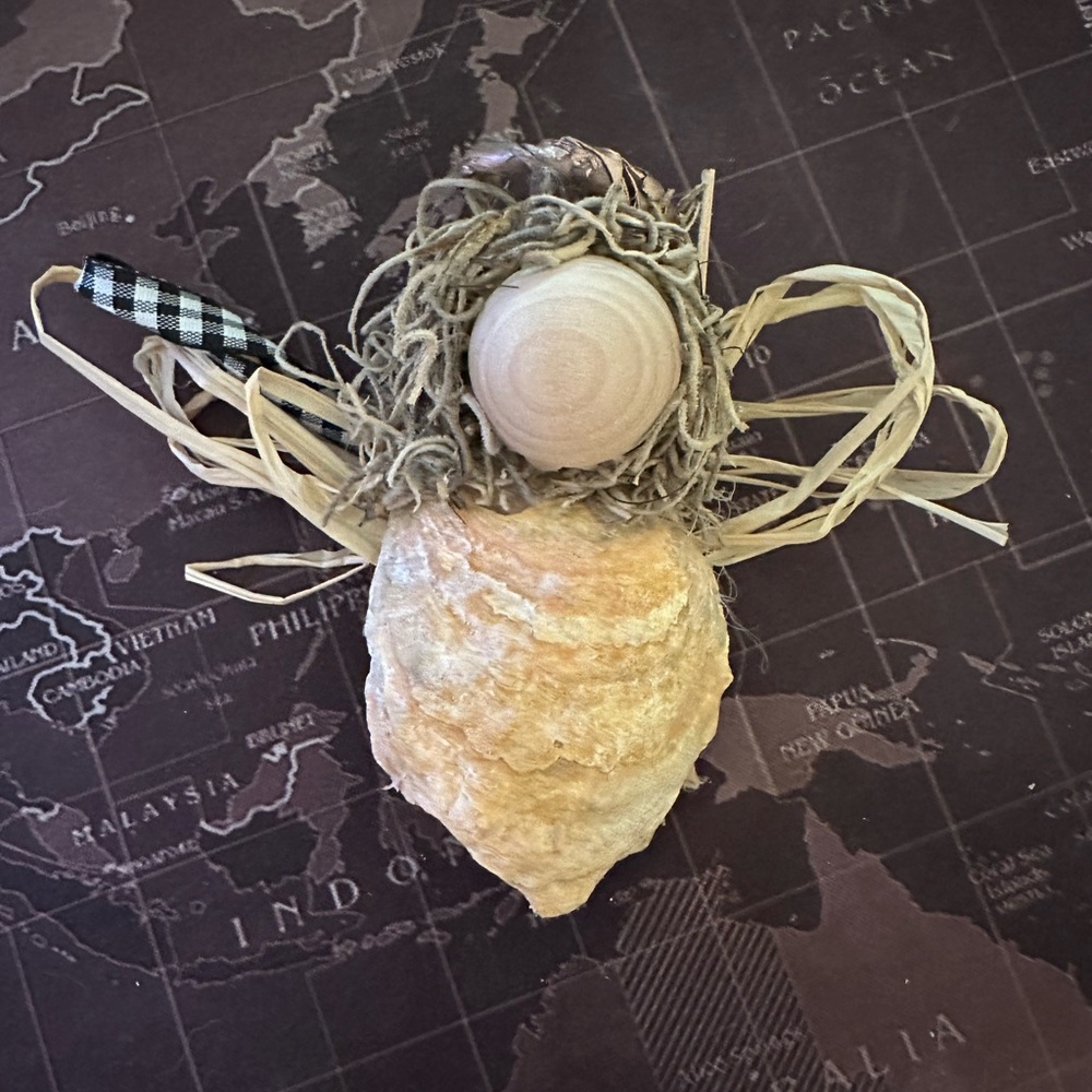 Rustic Oyster Shell Angel Ornament with Natural Accents